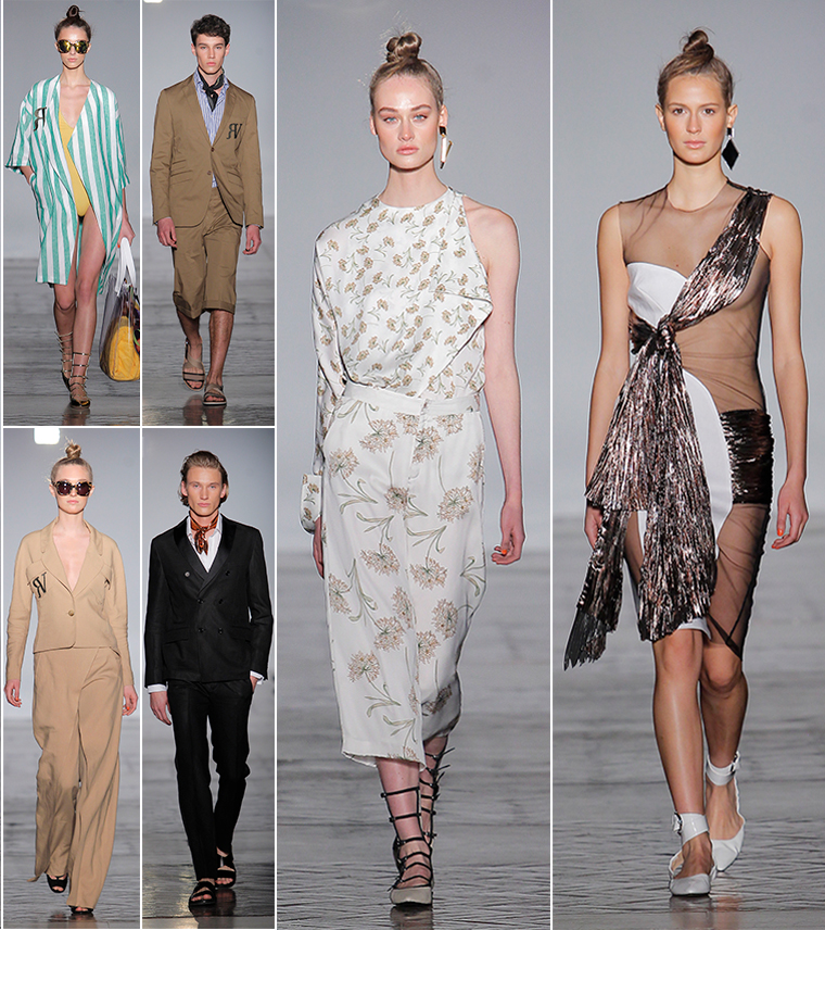 Print dresses and men’s camel suits by Roberto Verino