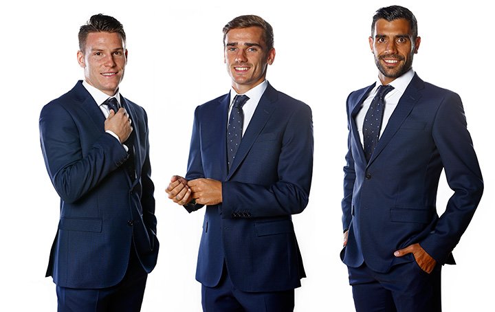 Kevin Gameiro, Antoine Griezmann and Augusto Fernández wearing the Roberto Verino suits