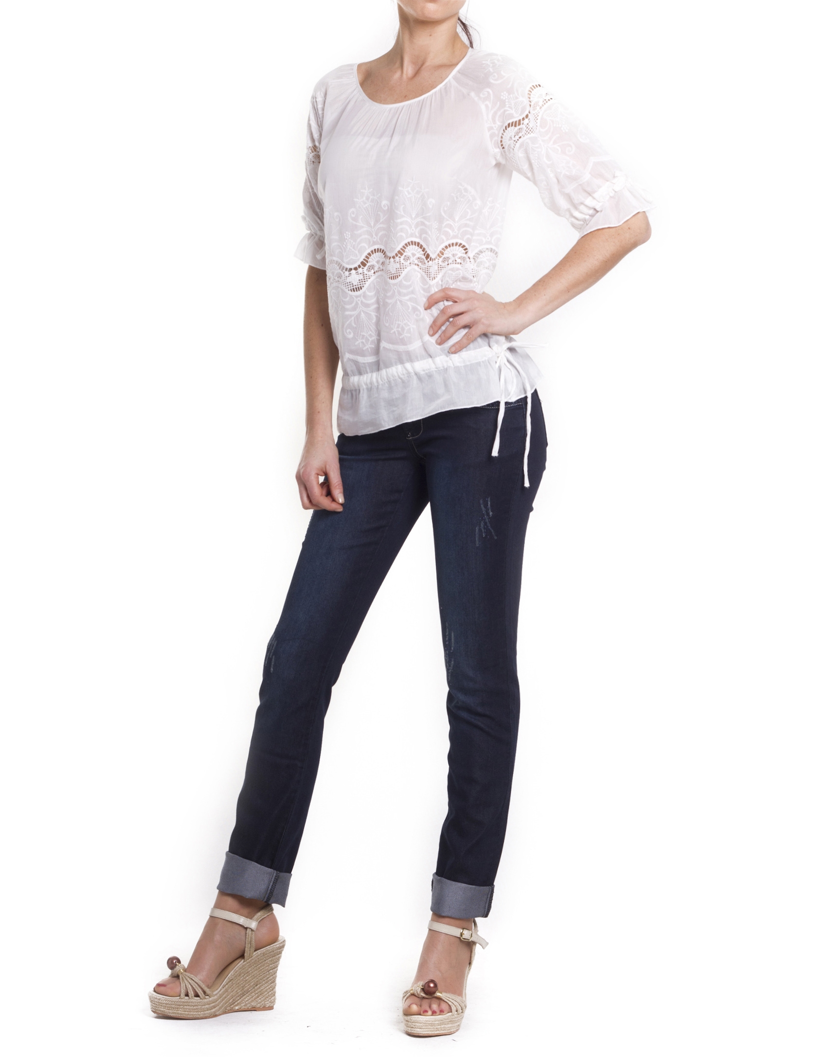 Camisa algodónseda con encajes Camisa algodónseda con encajes