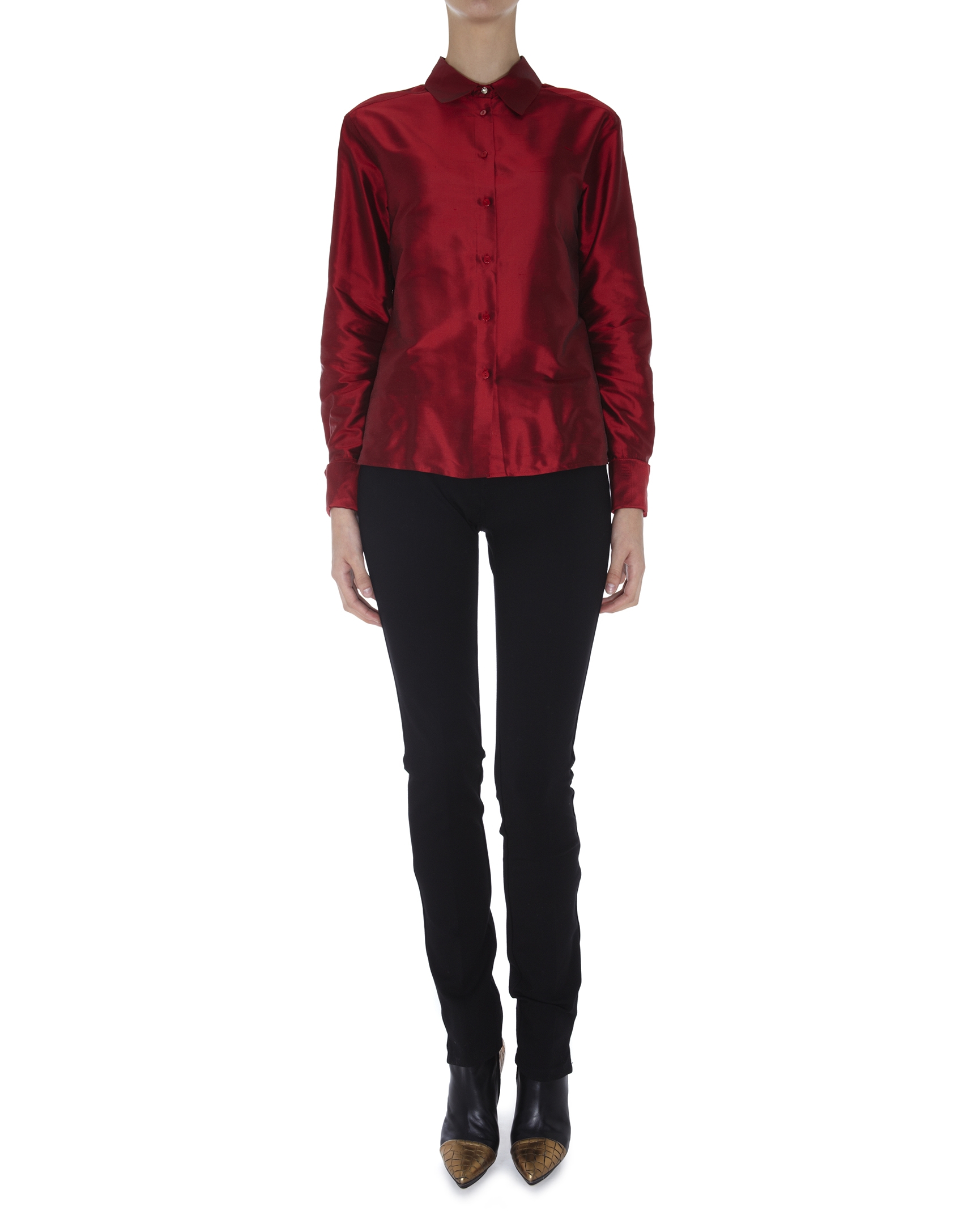 Red longsleeved silk blouse