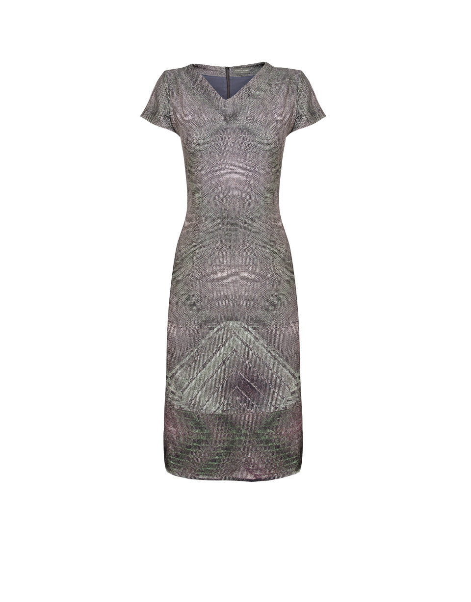 Short sleeved red geometric print dress