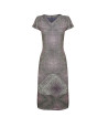 Short sleeved red geometric print dress