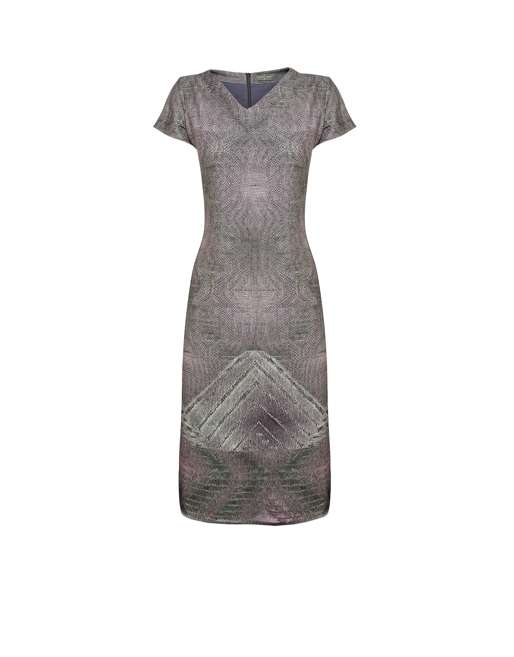 Short sleeved red geometric print dress