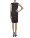 Vestido pliegue en cuello tejido relieve flores negro