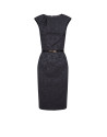 Vestido pliegue en cuello tejido relieve flores negro