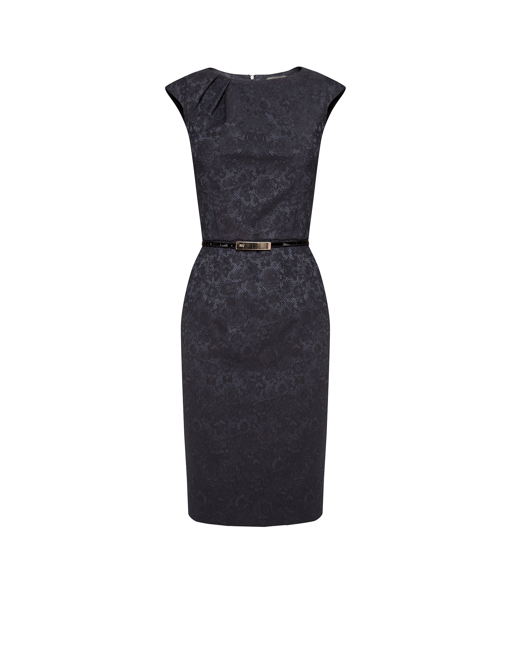 Black dress with raised fabric flowers and pleated collar 
