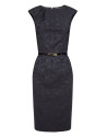 Vestido pliegue en cuello tejido relieve flores negro