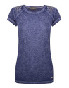 Washed cotton blue top with short raglan sleeves and rhinestones on shoulders