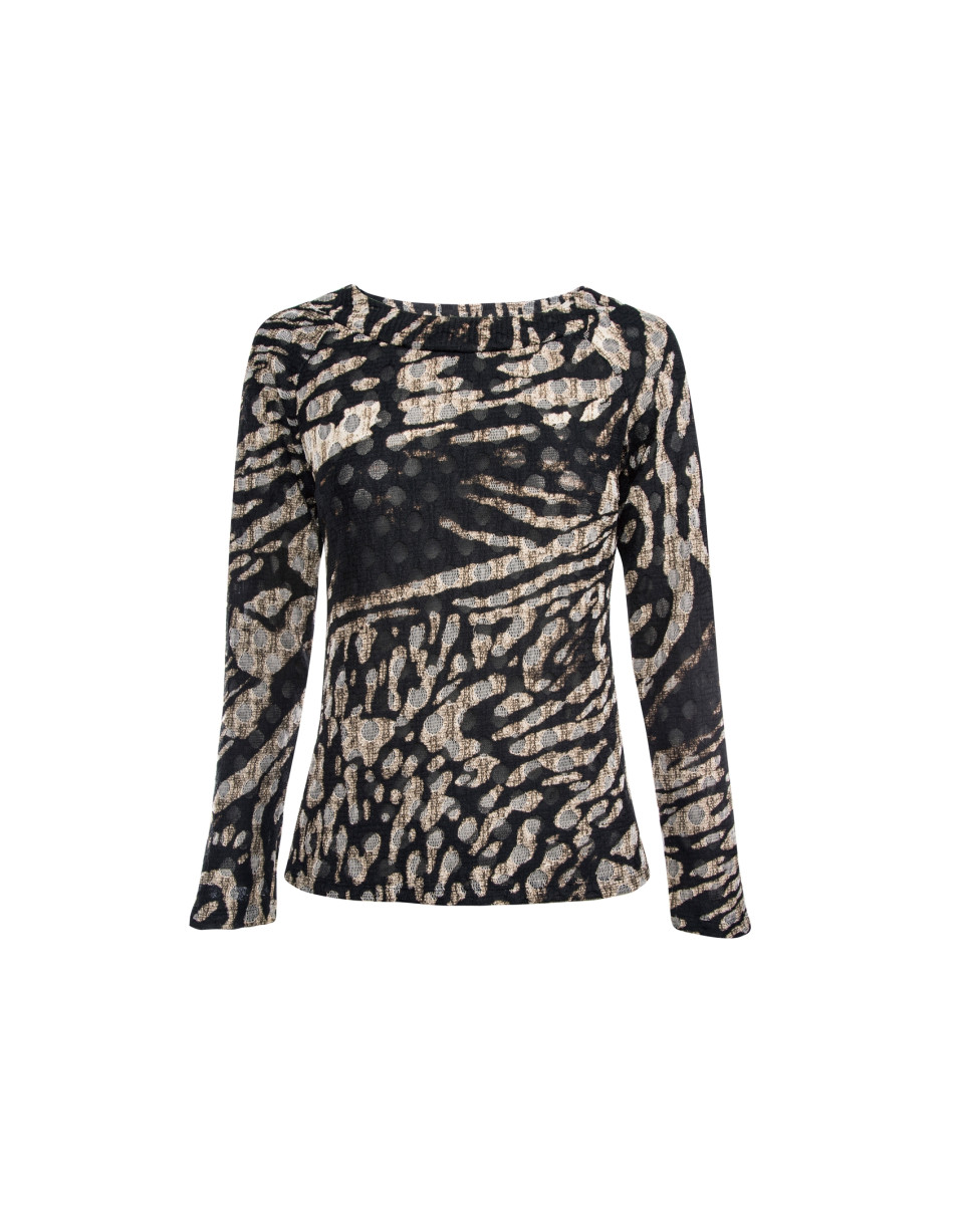 Green cloqué top with boat neck 