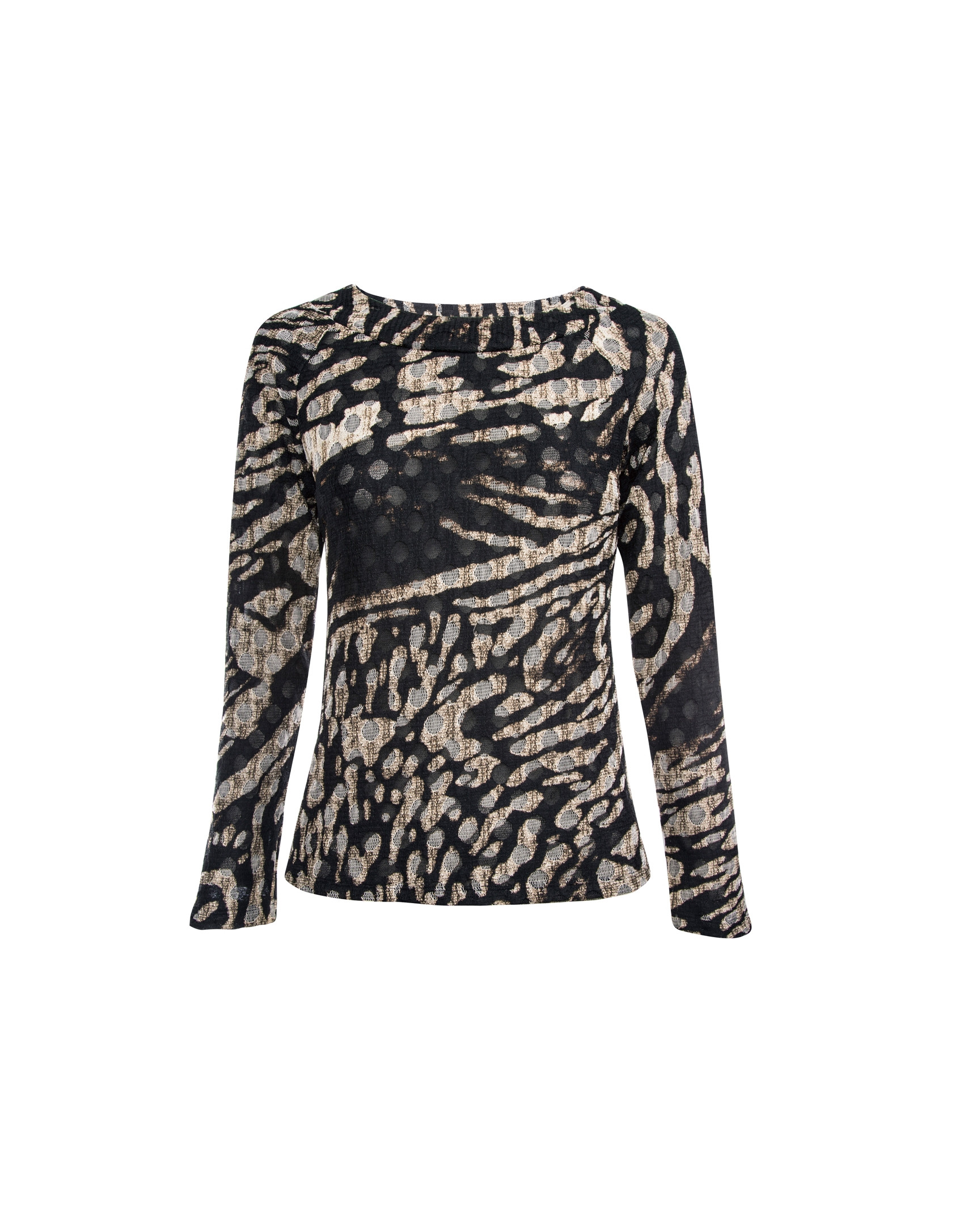 Camiseta cuello barco print animal marrón negro