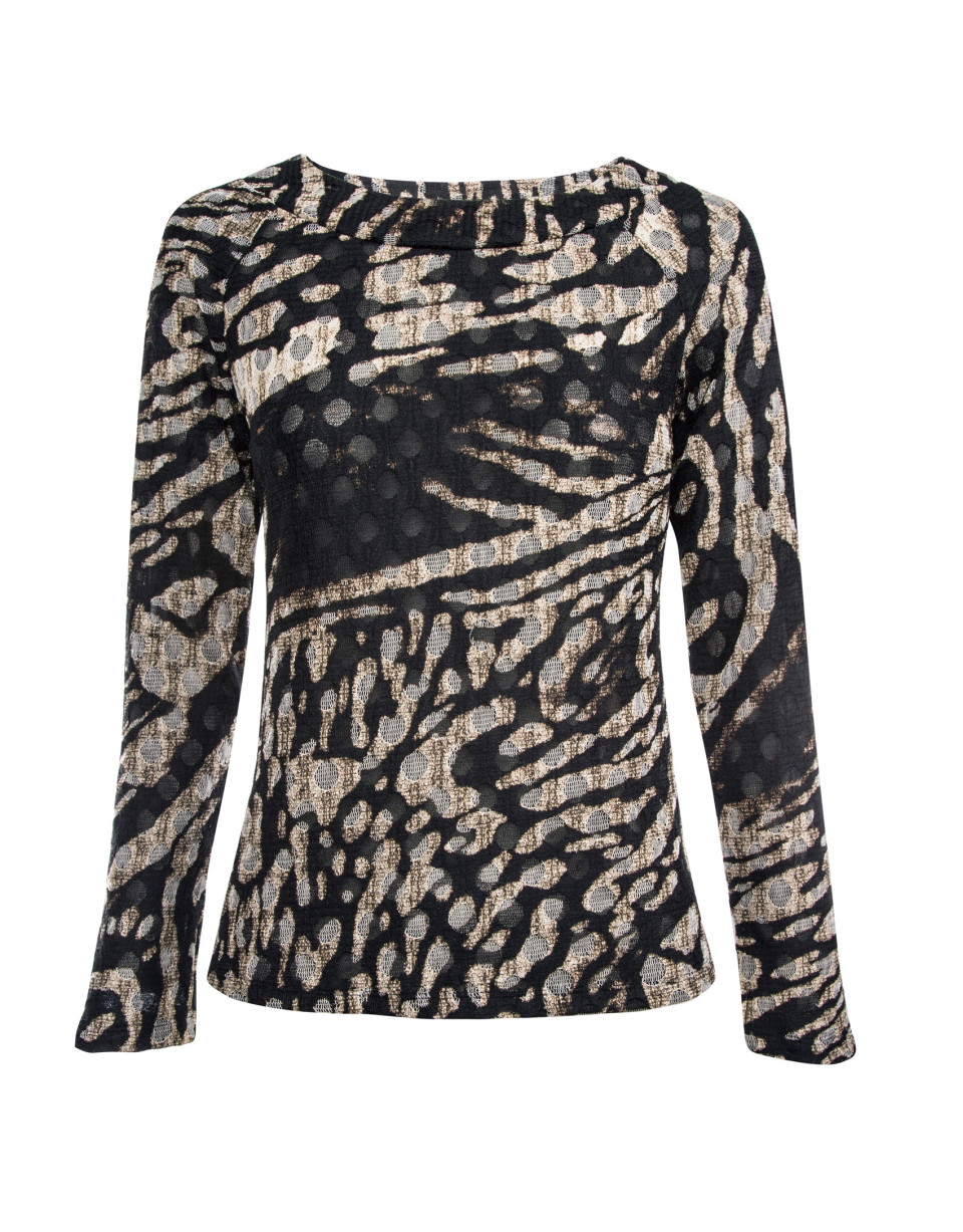 Camiseta cuello barco print animal marrón negro