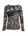 Camiseta cuello barco print animal marrón negro