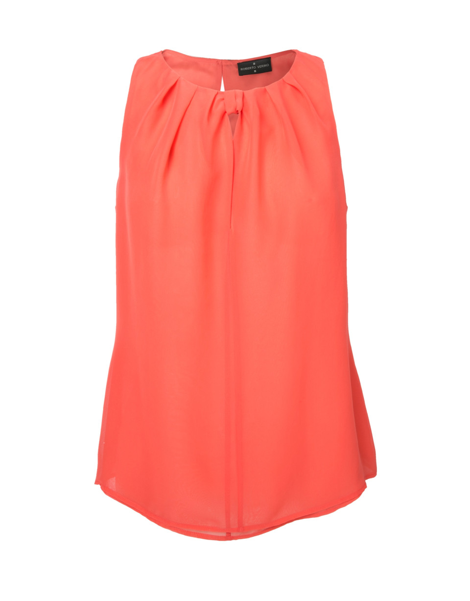 Top coral  sin mangas con nudo en cuello