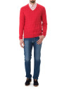 Red jacquard V-neck  sweater