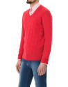 Red jacquard V-neck  sweater