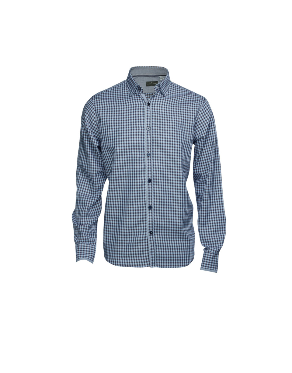 Green, navy and grey checked casual shirt