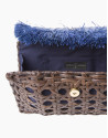 Blue raffia clutch bag