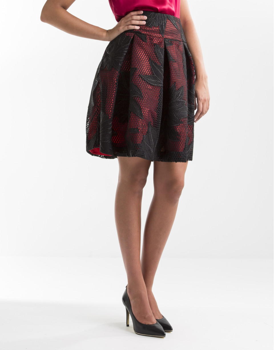 Black and red embroidered skirt