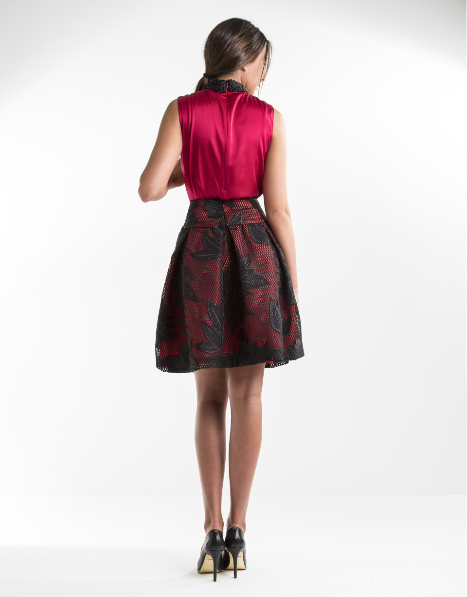 Black and red embroidered skirt