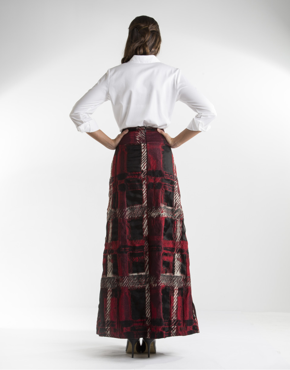 Falda larga jacquard cuadros roja