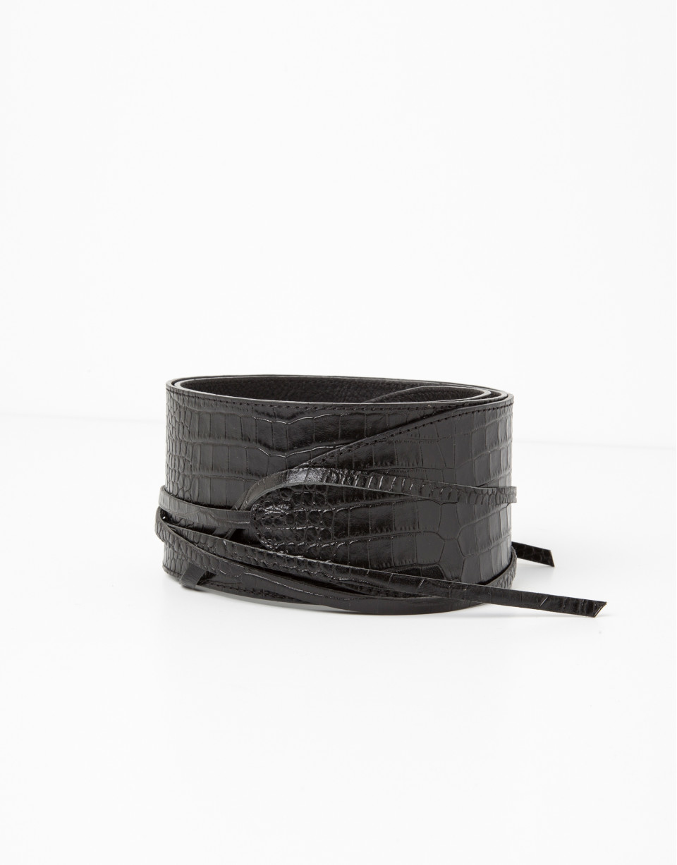 Black alligator leather belt