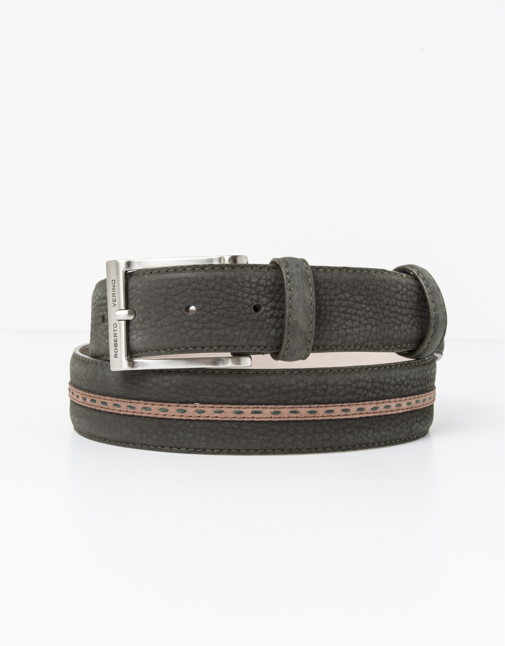 Leather belt with brown contrasting strip 