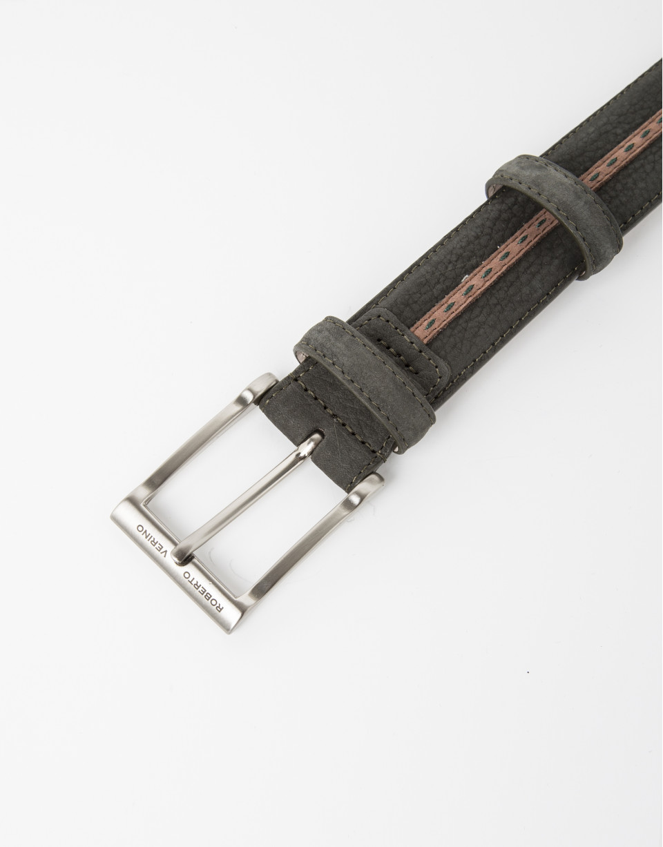 Leather belt with brown contrasting strip 