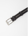 Leather belt with grey contrasting strip 