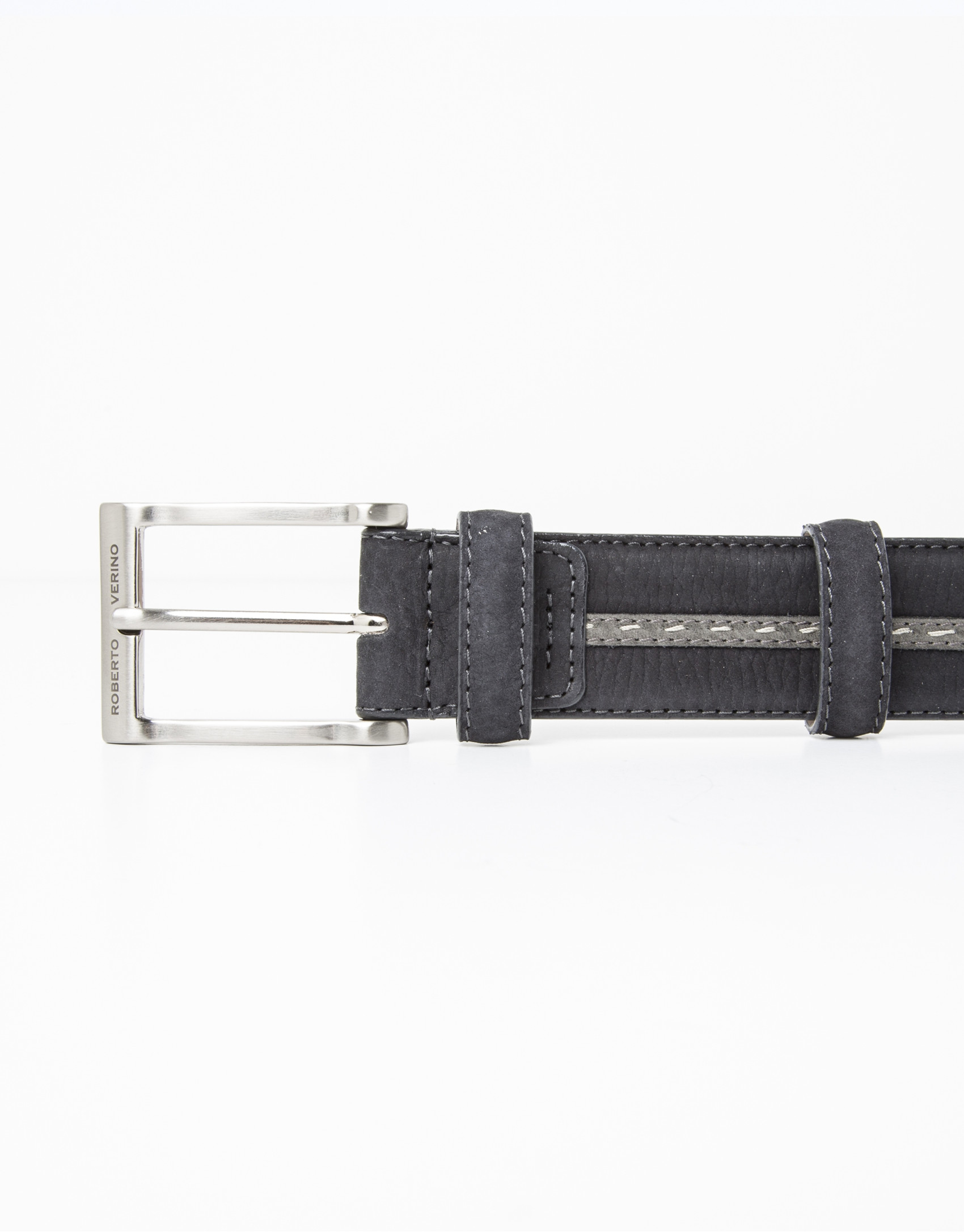 Leather belt with grey contrasting strip 