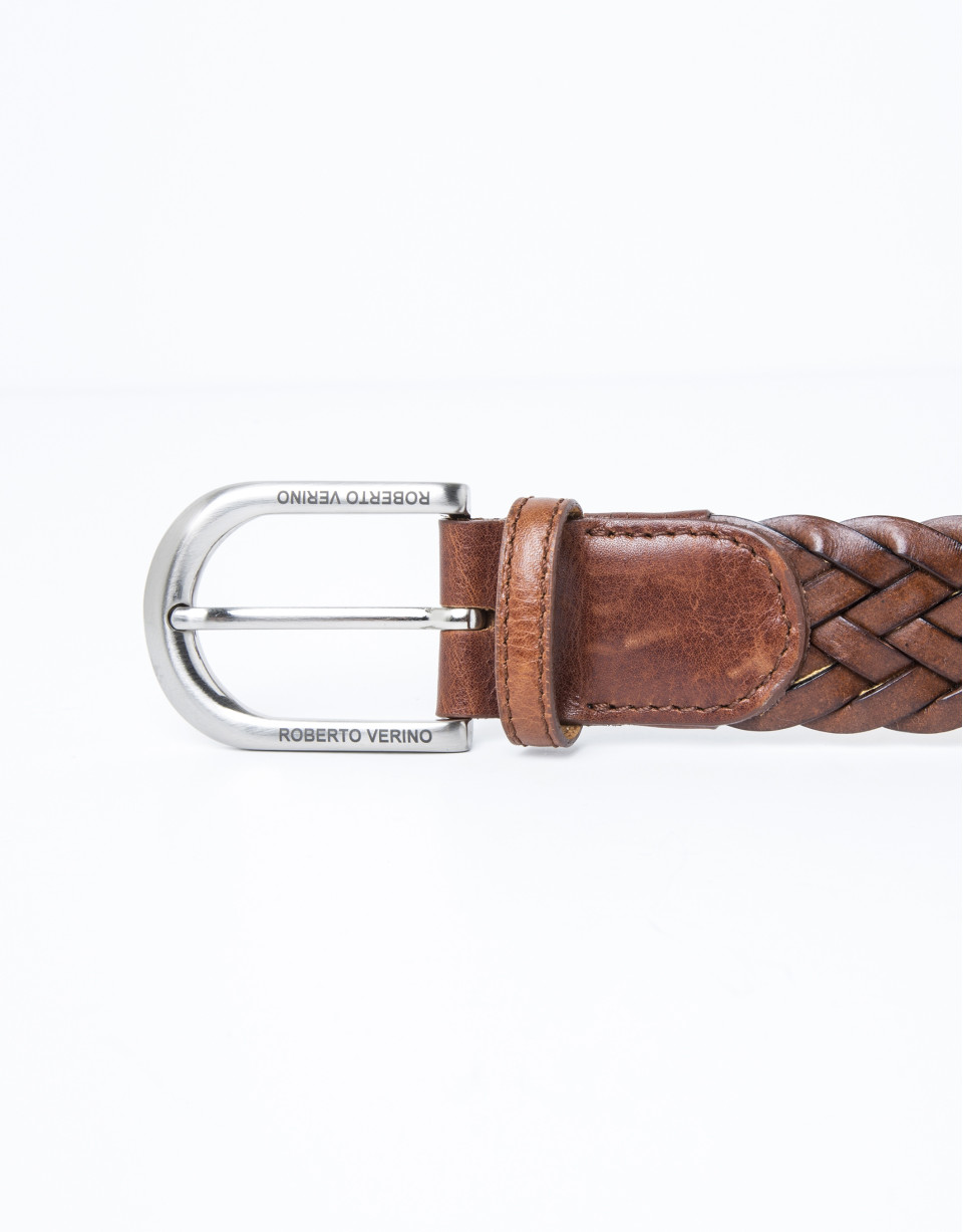 Brown braided leather belt