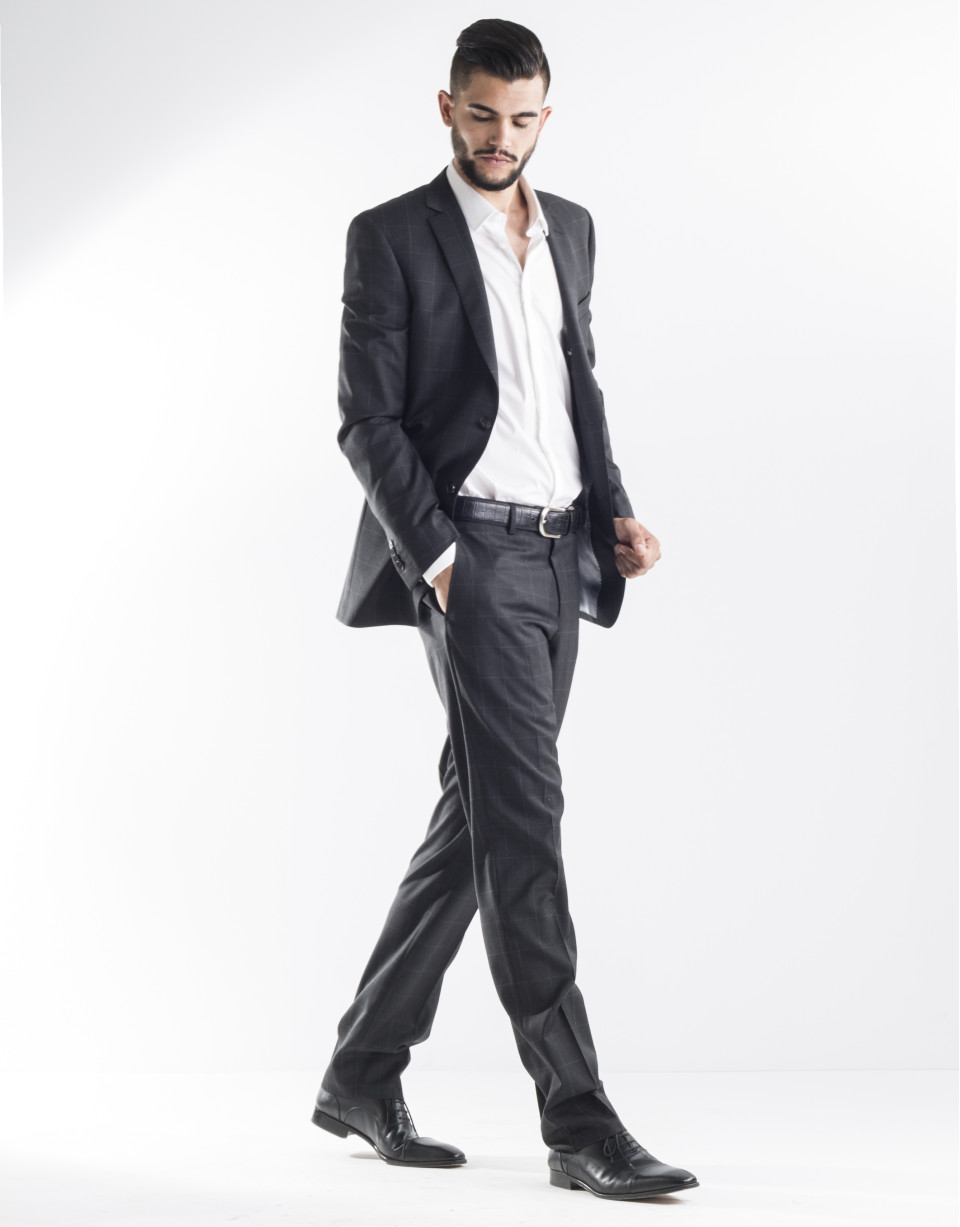 Dark grey checked suit