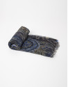 Blue print wool and silk scarf