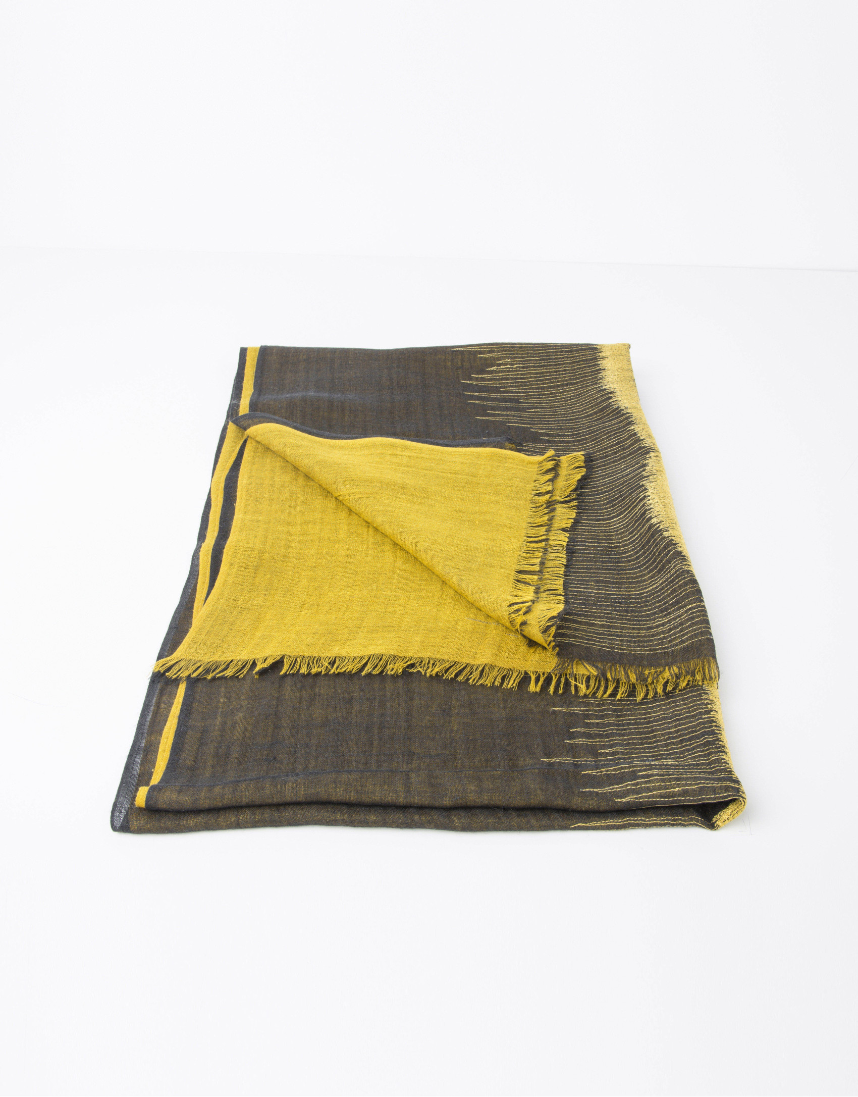 Yellow and gray silk and wool pashmina