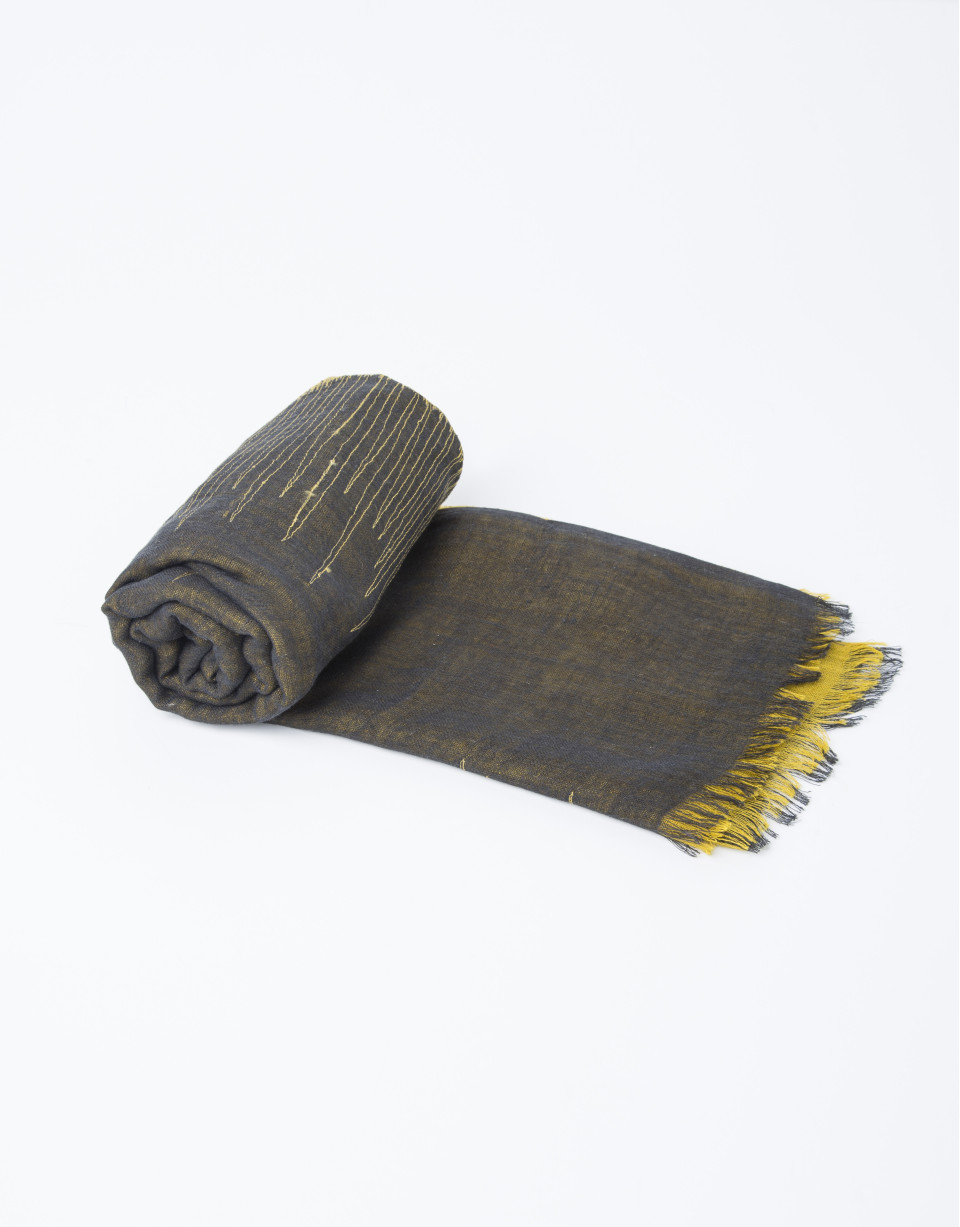 Yellow and gray silk and wool pashmina