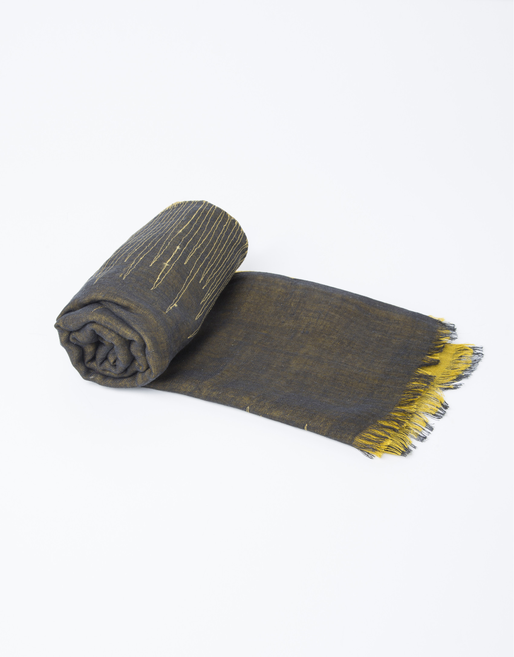 Yellow and gray silk and wool pashmina