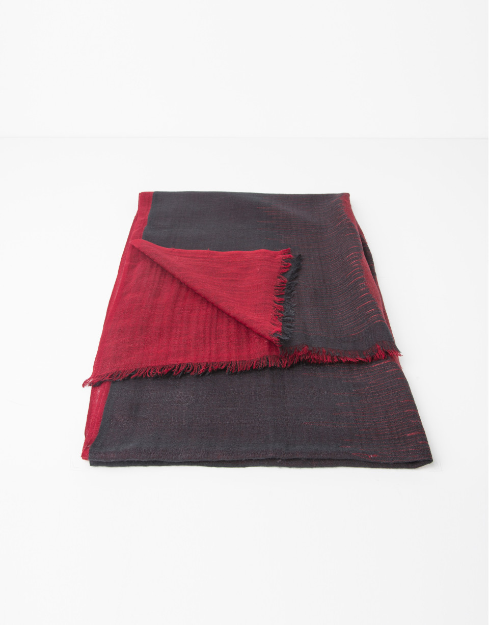 Red and gray silk and wool pashmina