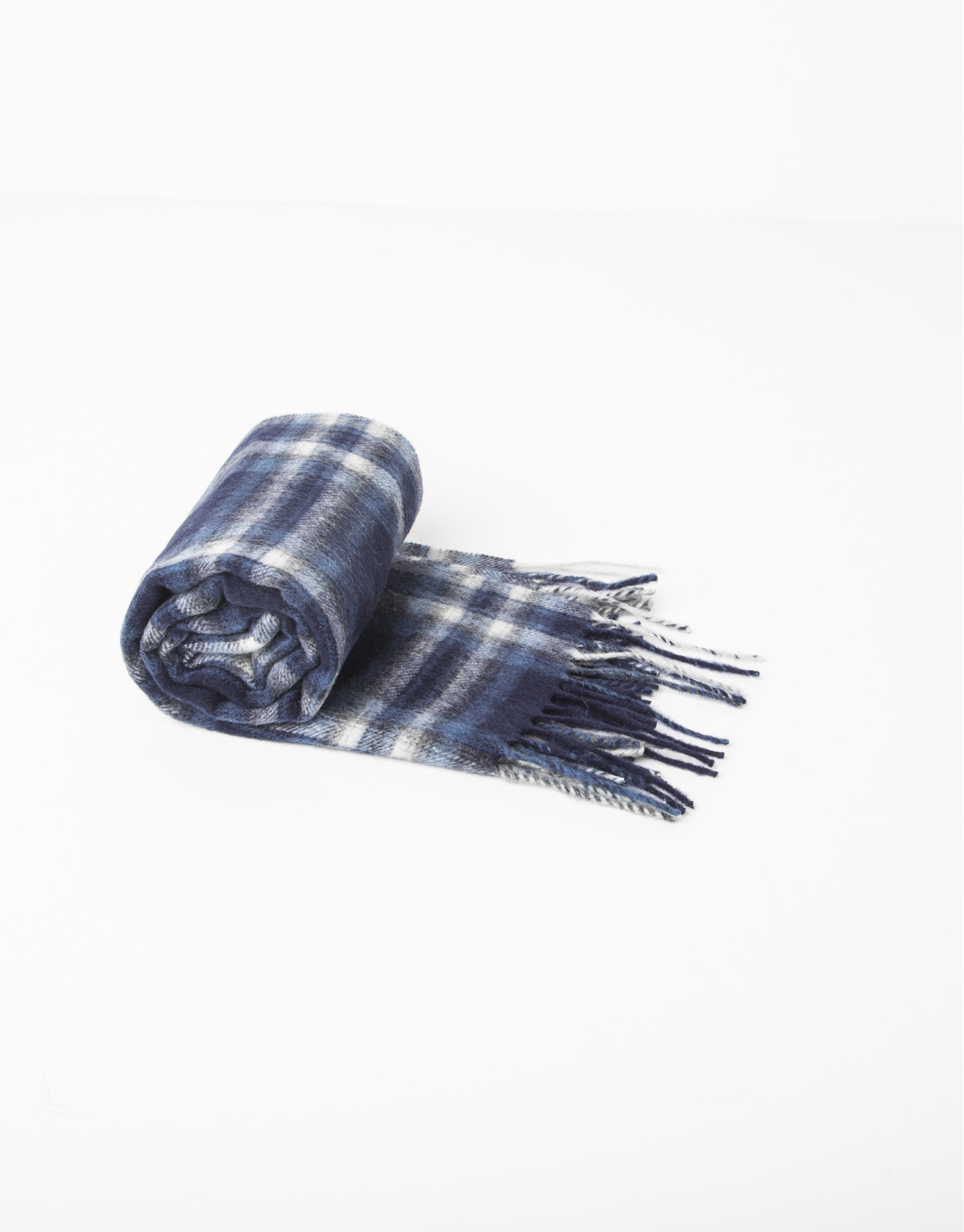 Blue checked wool scarf