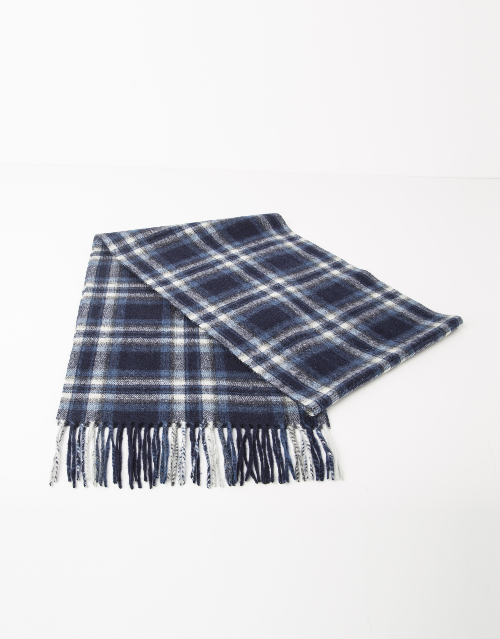 Blue checked wool scarf