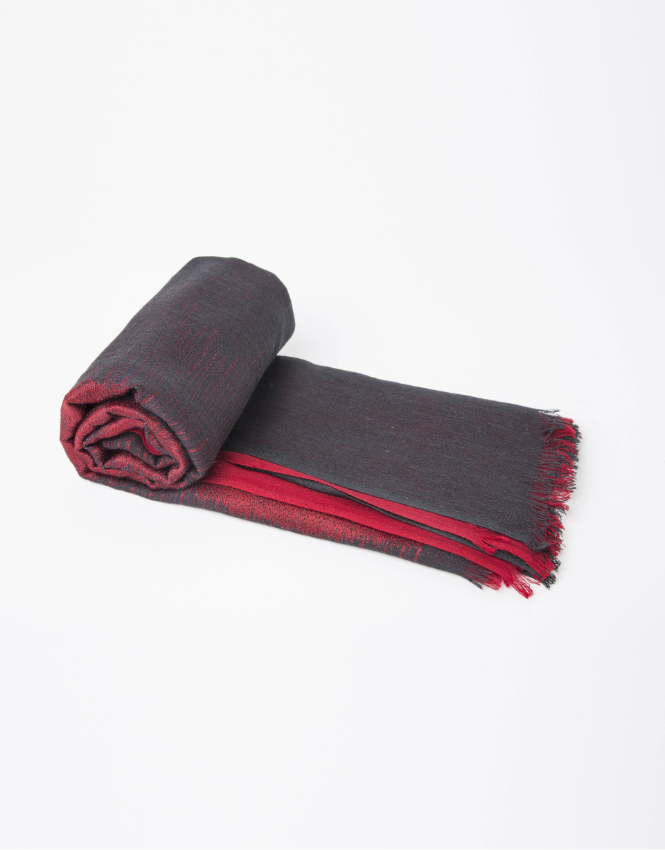 Red and gray silk and wool pashmina