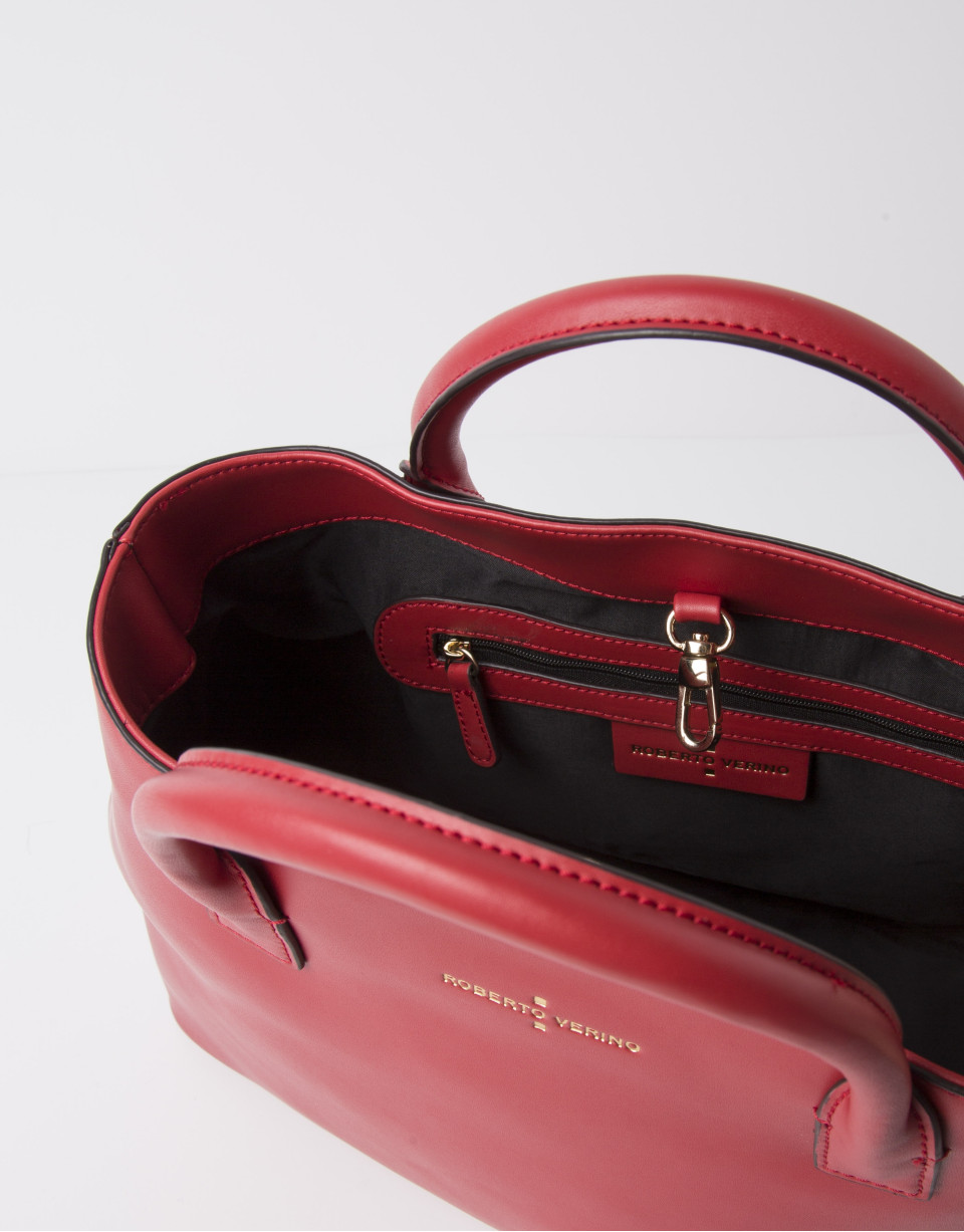 Red leather satchel