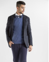 Navy blue checked sport jacket