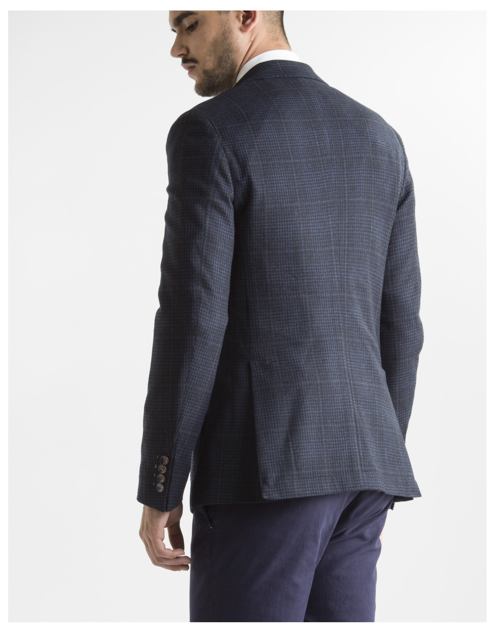 Navy blue checked sport jacket