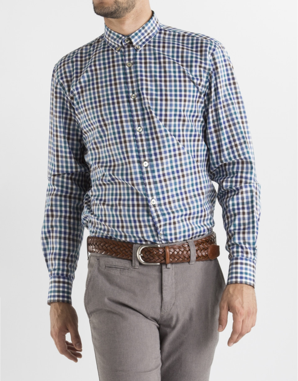 Camisa sport cuadros marrón, azul y verde