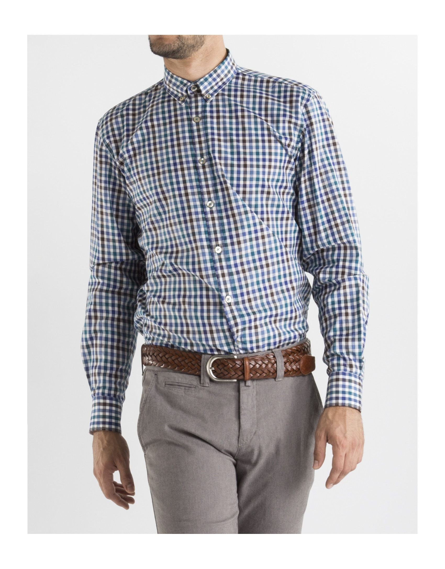 Camisa sport cuadros marrón, azul y verde