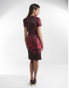Red print dress with front folds