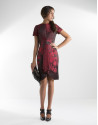 Red print dress with front folds