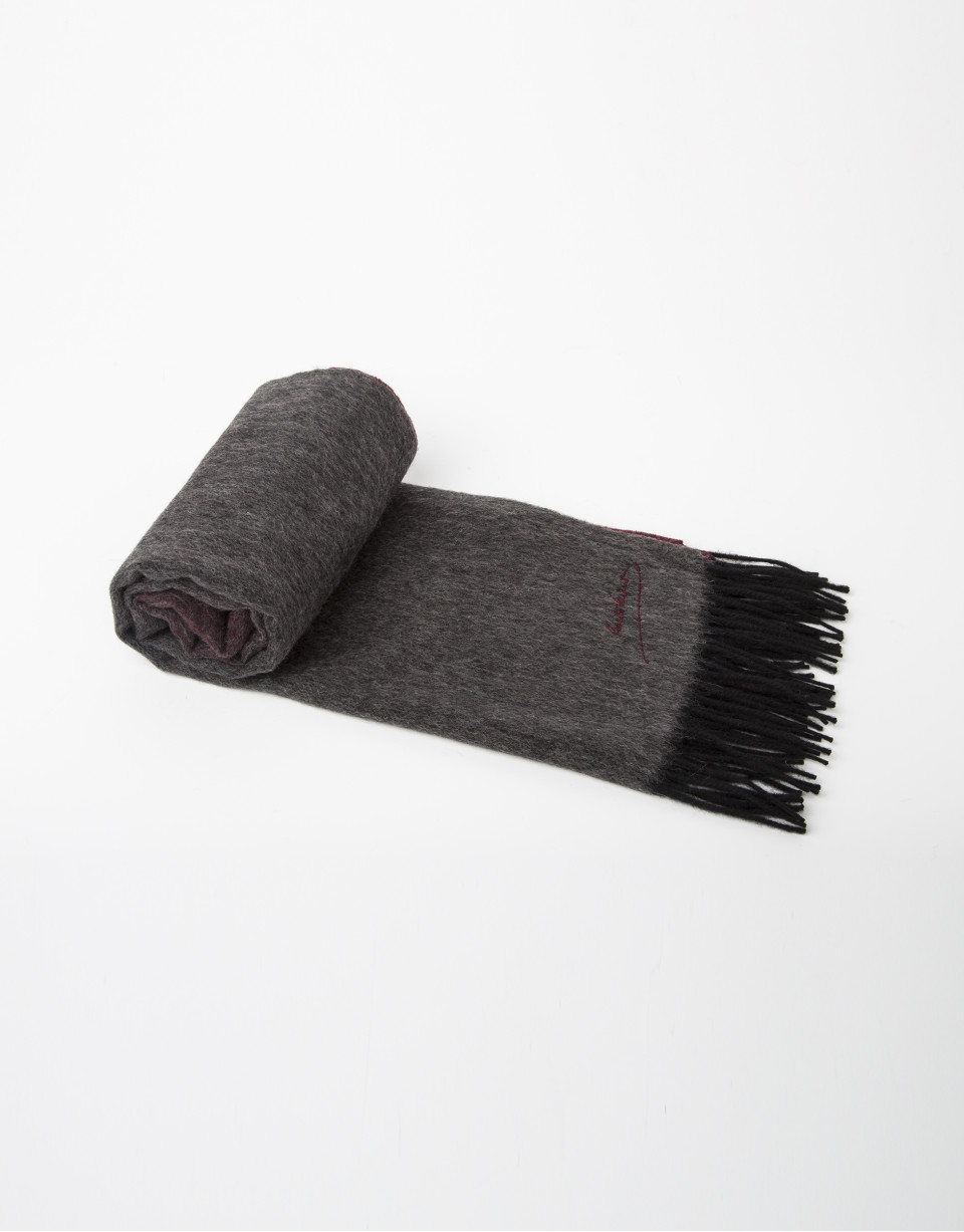 Gray and red wool scarf