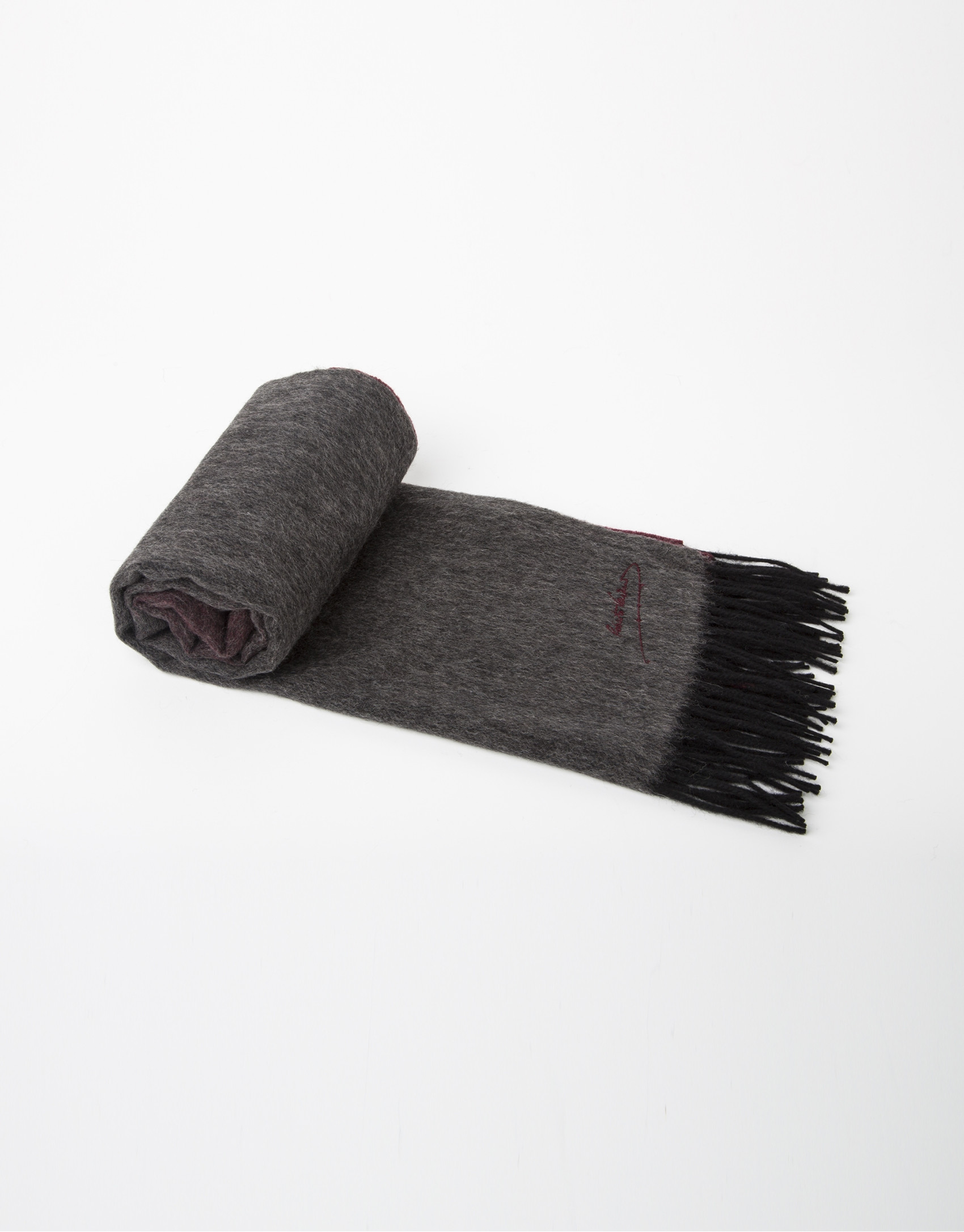 Gray and red wool scarf