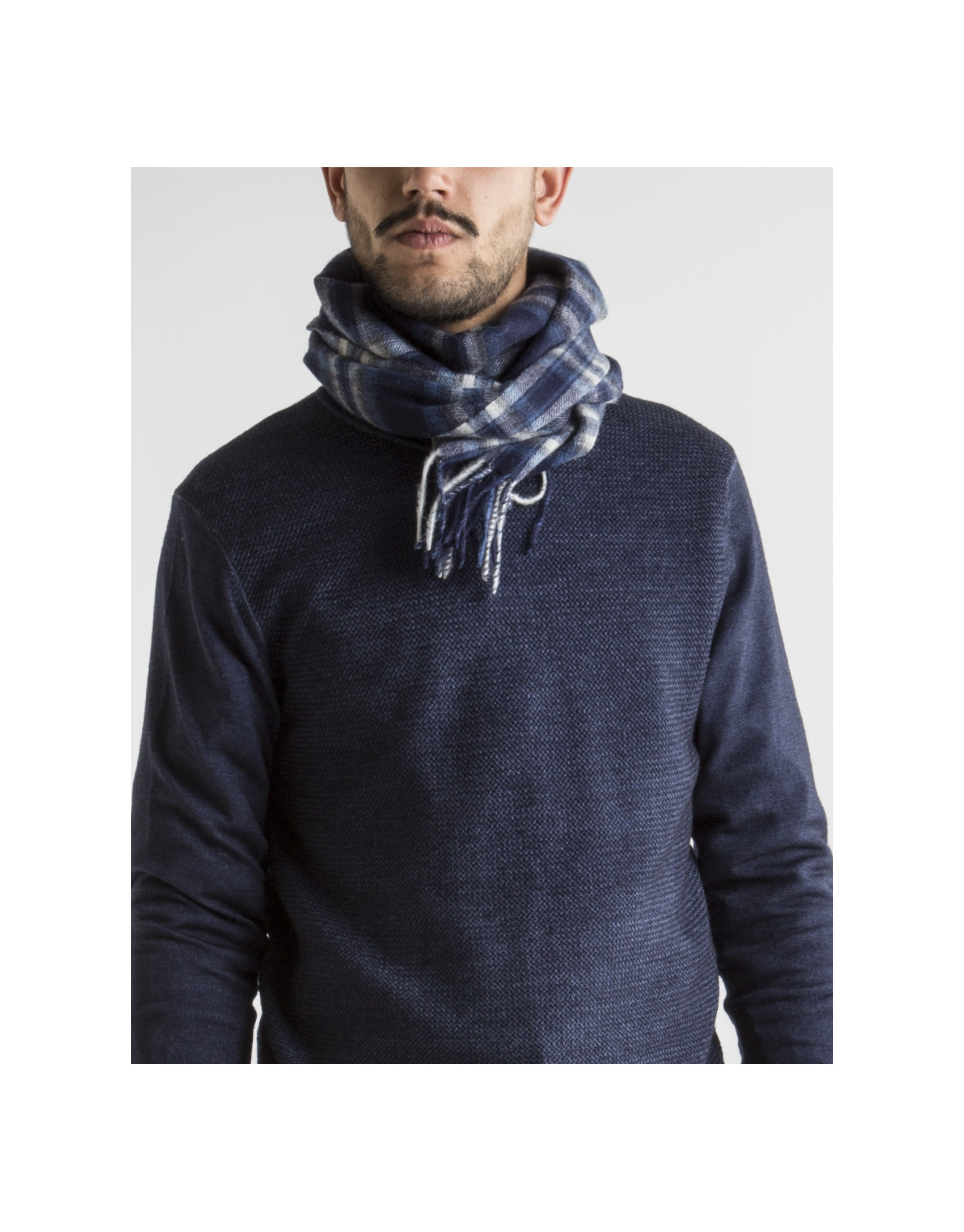 Blue checked wool scarf