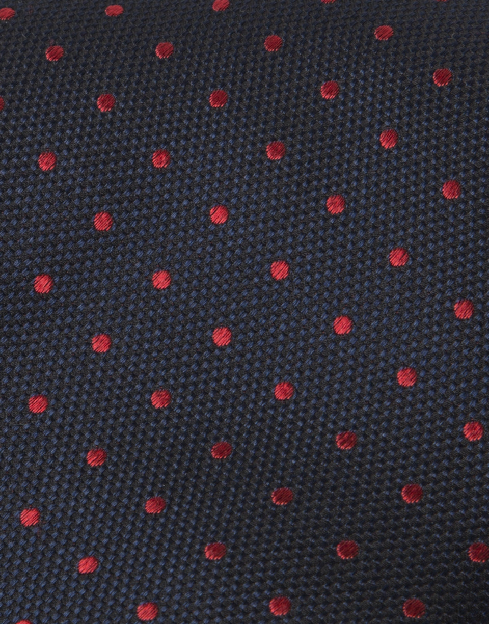 Navy blue tie with red dots